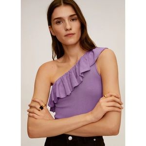 Mango MNG (NWOT) | Asymmetric Flounces One Shoulder Ruffle Knit Purple Top